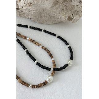 Faux-pearl Wooden-bead Necklace