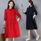 Long-sleeve Jacquard Frog Buttoned A-line Dress