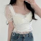 Eyelet-lace Lace-up Short-sleeve Top