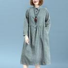Long-sleeve Checked Midi A-line Shirtdress
