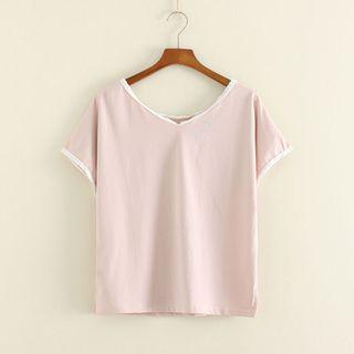 Lace Trim Lettering Short Sleeve T-shirt