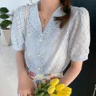 Puff-sleeve Lace Panel Cut-out Blouse