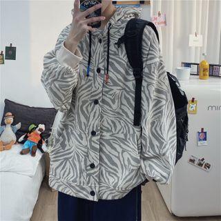 Zebra Print Button Hoodie