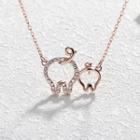 925 Sterling Silver Rhinestone Pig Pendant Necklace Rose Gold - One Size
