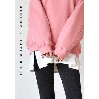 Slit-side Long Plain T-shirt