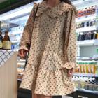 Ruffle-trim Dotted Long-sleeve Shirt Dress