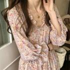 Long-sleeve Floral Print Midi / Mini A-line Dress