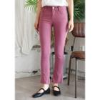 Fray-hem Slim-fit Colored Pants