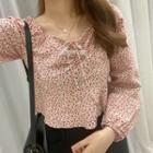 Long-sleeve Floral Print Blouse Pink - One Size