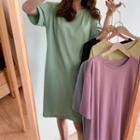 Plain Short-sleeve Slit-side T-shirt Dress