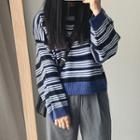 Striped Long-sleeve Sweater Stripe - Blue - One Size