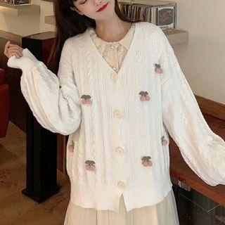 Cherry V-neck Long-sleeve Sweater
