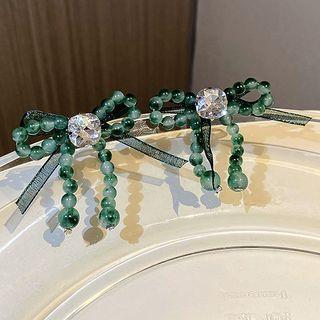 Bow Faux Crystal Dangle Earring 1 Pair - Silver Needle - Green - One Size