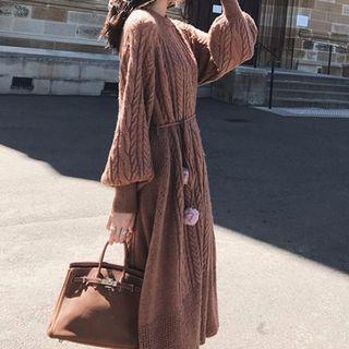 Plain Cable Knit Loose Fit Midi Knit Dress