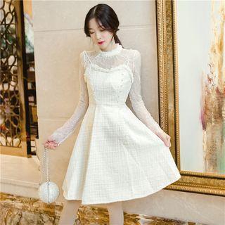 Long-sleeve Panel Tweed A-line Dress