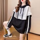 Mock Two-piece Color Block Half-zip Hoodie