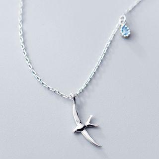 925 Sterling Silver Rhinestone Bird Pendant Necklace As Shown In Figure - One Size
