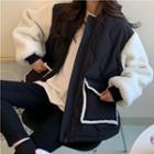 Furry Panel Buttoned Jacket Black & White - One Size