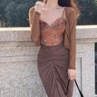 Lace Camisole Top / Midi Shirred Pencil Skirt / Jacket