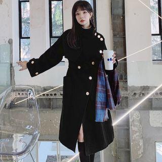 Stand Collar Metal Detail Asymmetrical Coat