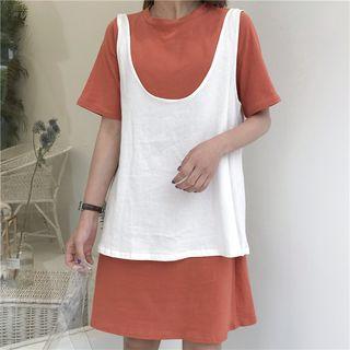 Set: Short-sleeve T-shirt Dress + Tank Top