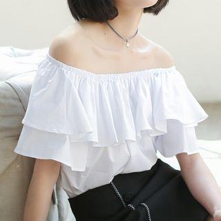 Frilled Off-shoulder Short-sleeve Top