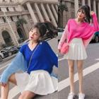 Set: Color Block Sweater + High Waist Pleated Skirt