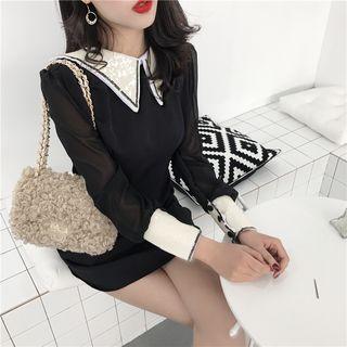 Color-block Sequined Long-sleeve Slim-fit Dress