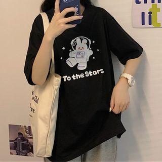 Space Rabbit Print Short-sleeve T-shirt