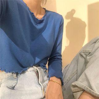 Frilled Long-sleeve Slim-fit Top