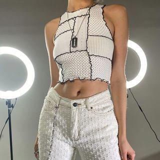 Lettuce-edge Paneled Crop Tank Top