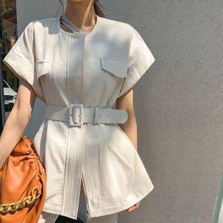 Cap-sleeve Belted Zip Jacket
