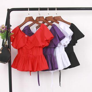 Drawstring Short-sleeve Peplum Top