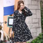 Long-sleeve Drawstring-waist Chiffon Mini Shirtdress
