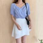 Short-sleeve Tie-back Cropped Blouse / Mini A-line Skirt