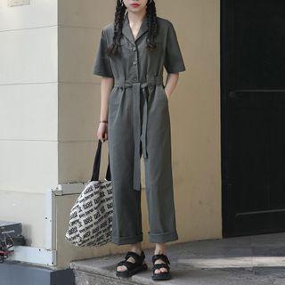 Short-sleeve Collared Cropped Jumpsuit