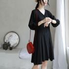 Elbow-sleeve V-neck Mini A-line Dress