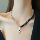 Cross Black Gemstone Necklace Silver - One Size