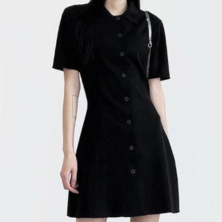 Short-sleeve Collar Single-breasted Mini A-line Dress