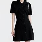 Short-sleeve Collar Single-breasted Mini A-line Dress