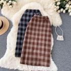 High-waist Plaid Slit Shift Skirt