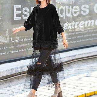 3/4-sleeve Sheer Panel Midi Dress