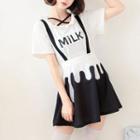 Short-sleeve Lettering T-shirt / Strappy Skirt