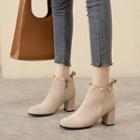 Block-heel Frill Trim Ankle Boots
