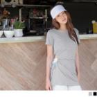 Cutout Drawstring Side Short-sleeve Long Top