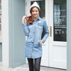 Washed Distressed Buttoned Denim Coat