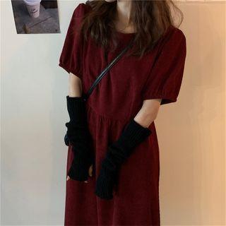 Short-sleeve Corduroy Midi Dress
