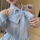 Cold Shoulder Striped Shirt Stripe - One Size