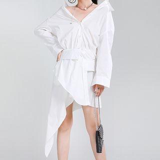 Irregular Hem Long-sleeve Mini Shirtdress