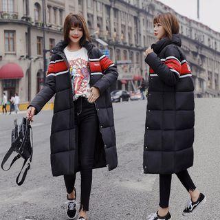Couple Matching Colored Panel Padded Zip Long Coat